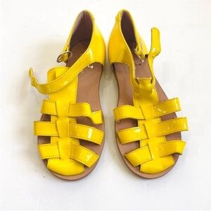 Jacadi Paris little girls yellow leather cage Sandals NEW